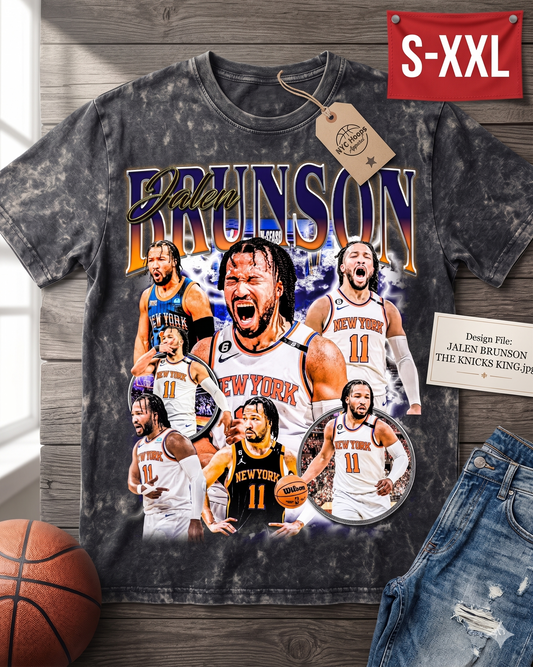 JALEN BRUNSON Jumbo Print Acid Washed Vintage 90s Style Heavyweight T-Shirt