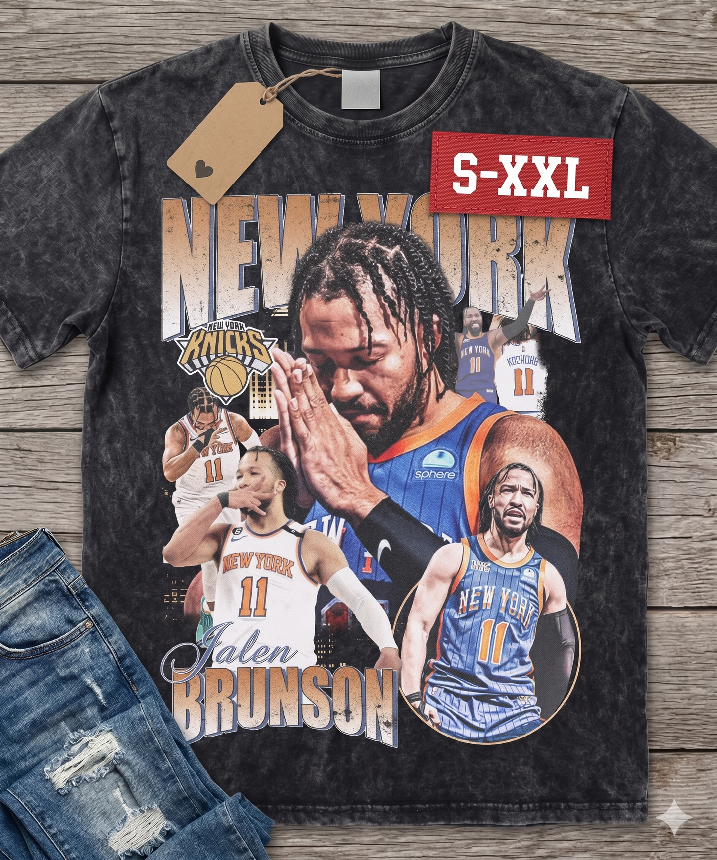 JALEN BRUNSON Jumbo Print Acid Washed Vintage 90s Style Heavyweight T-Shirt