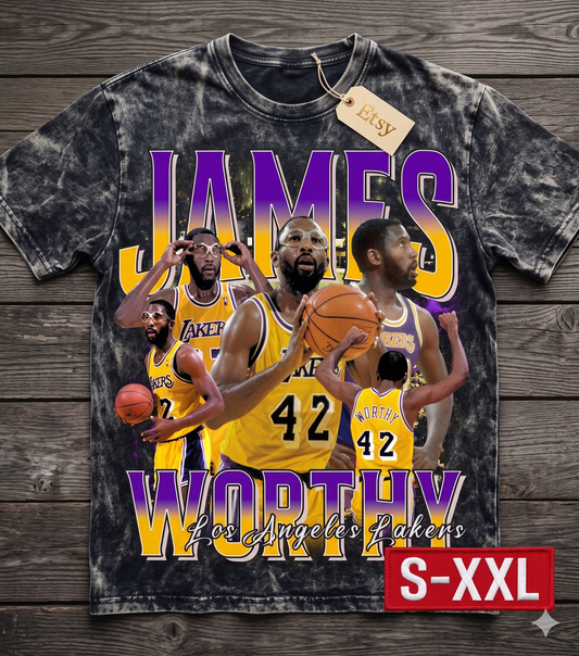 JAMES WORTHY Jumbo Print Acid Washed Vintage 90s Style Heavyweight T-Shirt