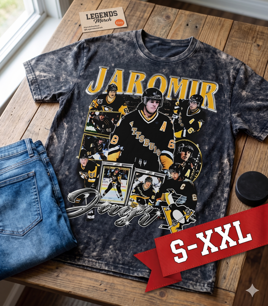 JAROMIR JAGR Jumbo Print Acid Washed Vintage 90s Style Heavyweight T-Shirt