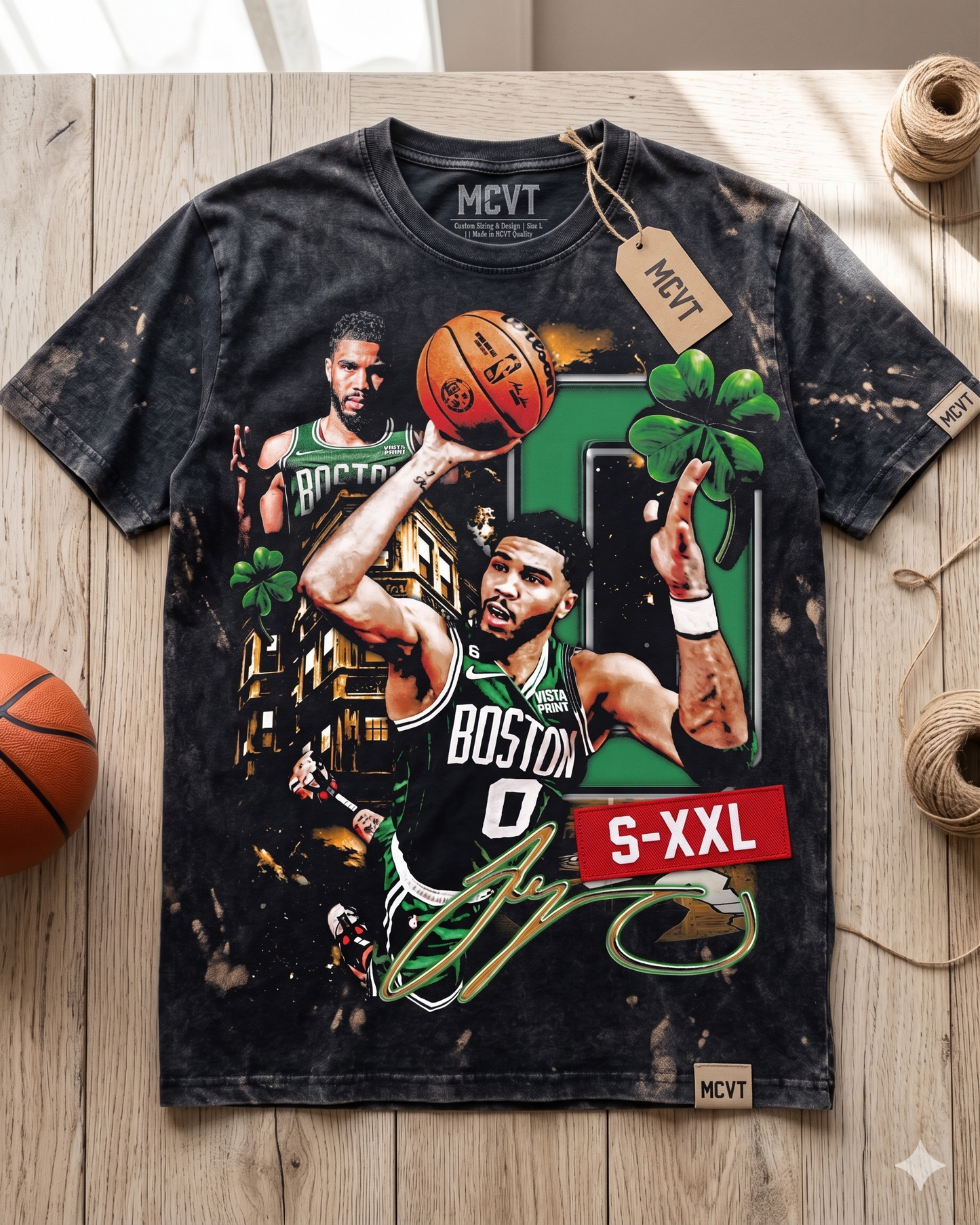 JAYSON TATUM Jumbo Print Acid Washed Vintage 90s Style Heavyweight T-Shirt