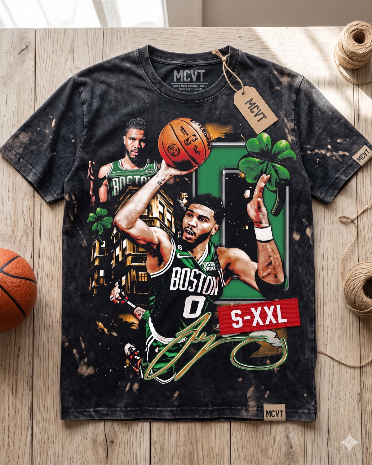 JAYSON TATUM Jumbo Print Acid Washed Vintage 90s Style Heavyweight T-Shirt