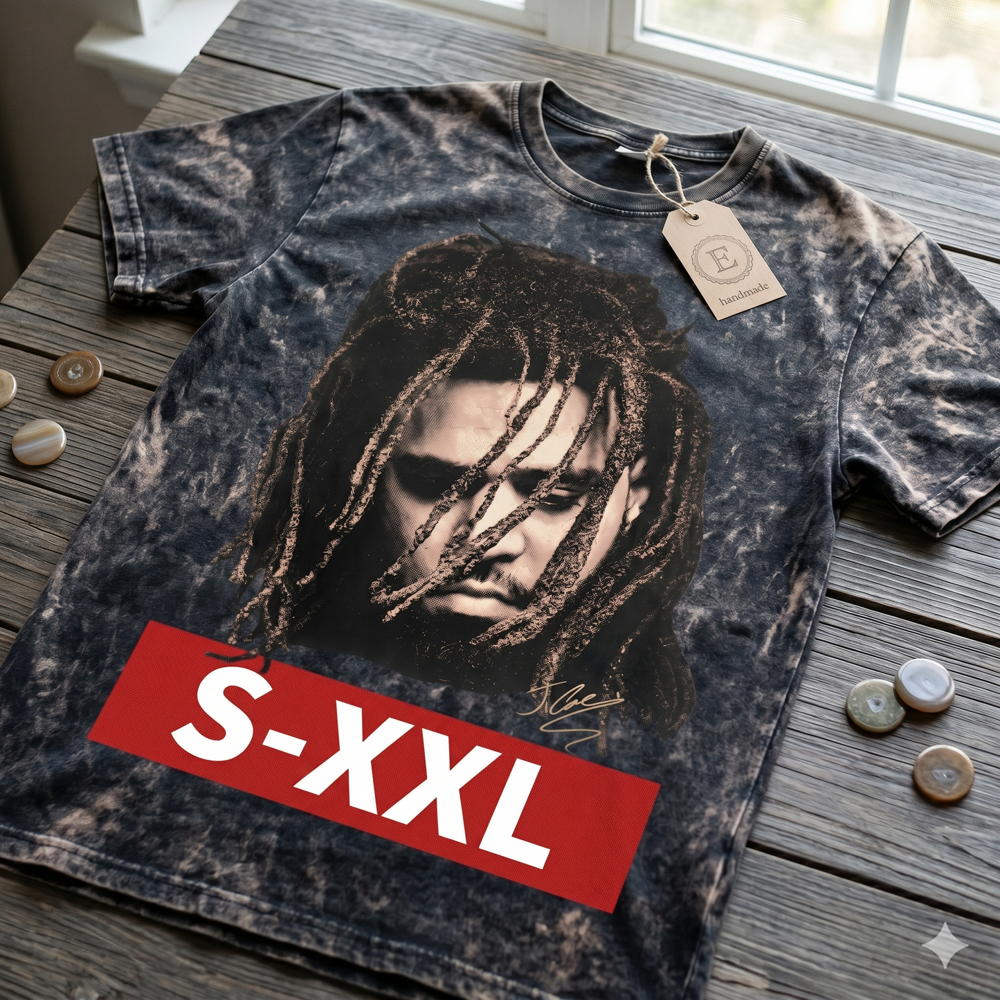 J COLE Jumbo Print Acid Washed Vintage 90s Style Heavyweight T Shirt