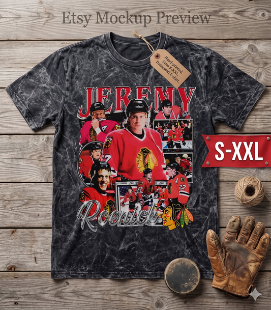JEREMY ROENICK Jumbo Print Acid Washed Vintage 90s Style Heavyweight T-Shirt