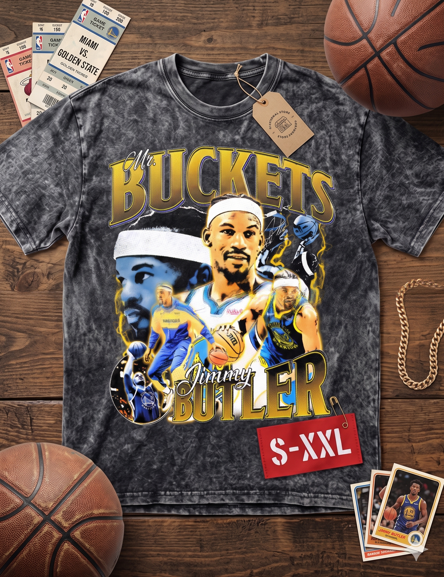JIMMY BUCKETS Jumbo Print Acid Washed Vintage 90s Style Heavyweight T Shirt