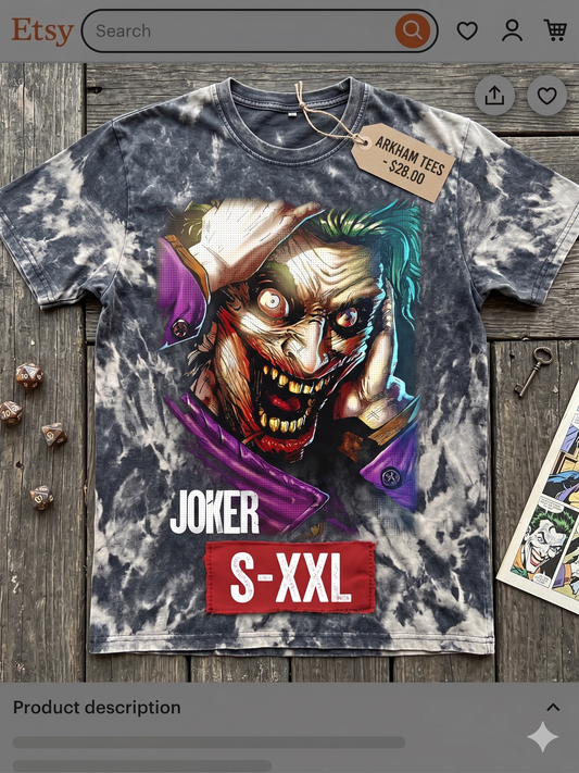 THE JOKER Jumbo Print Acid Washed Vintage 90s Style Heavyweight T-Shirt