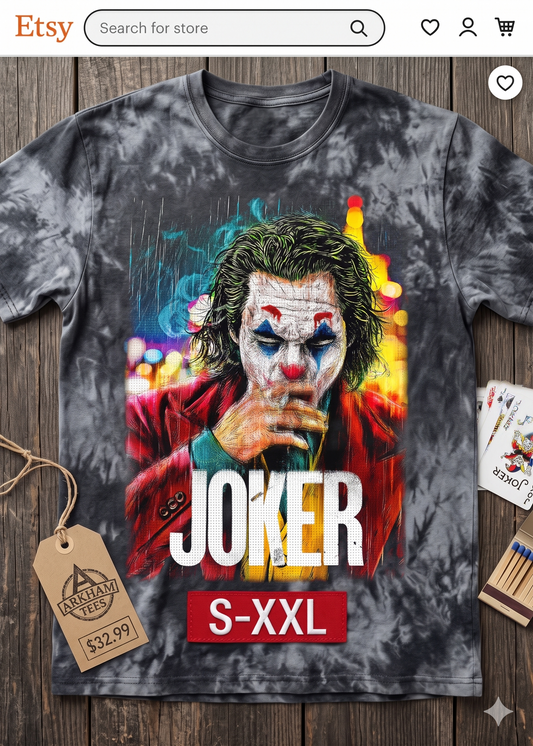 THE JOKER Jumbo Print Acid Washed Vintage 90s Style Heavyweight T-Shirt