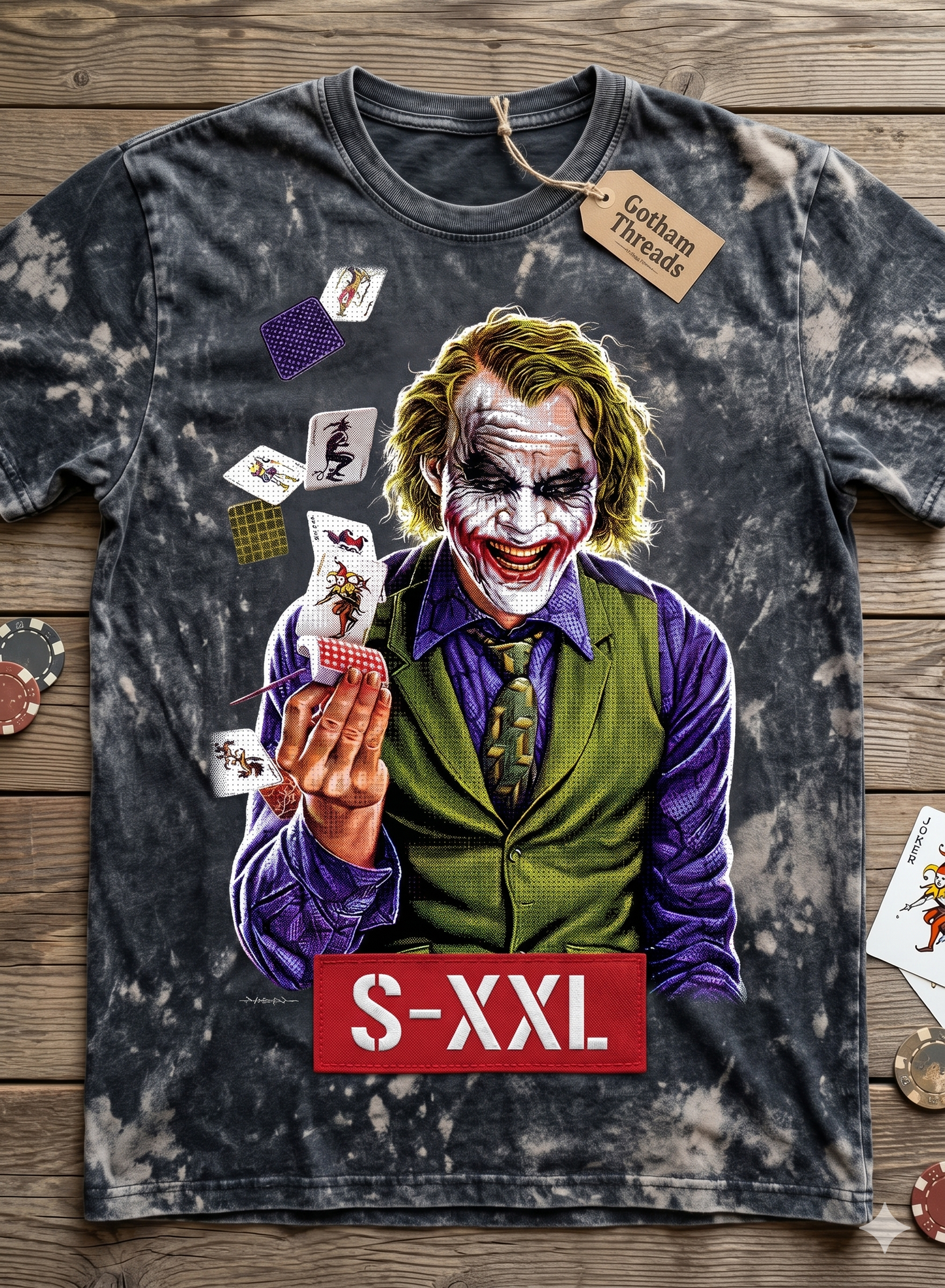 THE JOKER Jumbo Print Acid Washed Vintage 90s Style Heavyweight T-Shirt