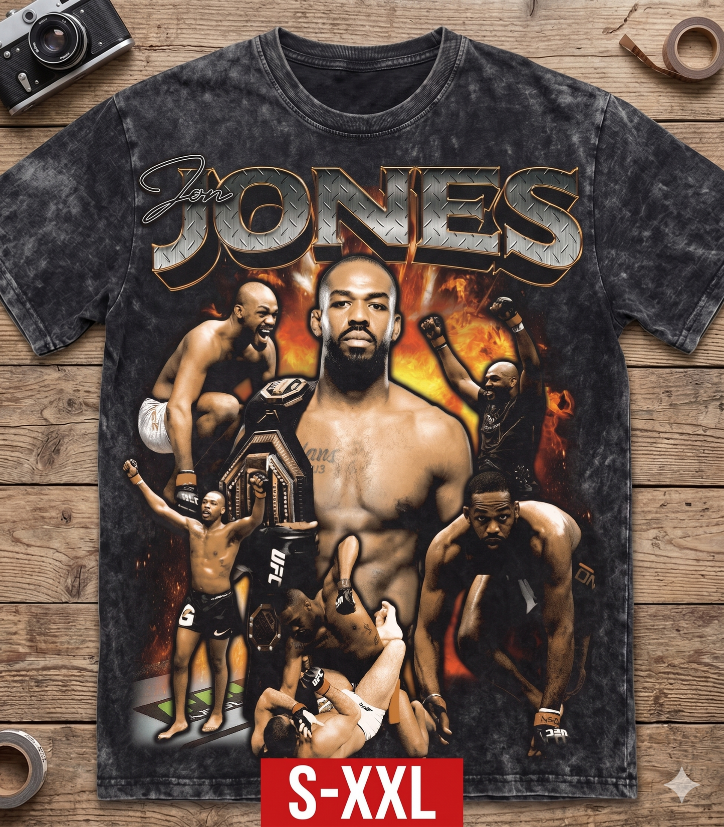 JON JONES Jumbo Print Acid Washed Vintage 90s Style Heavyweight T-Shirt