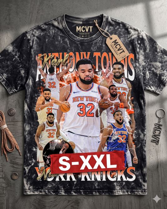 KARL ANTHONY TOWNS Jumbo Print Acid Washed Vintage 90s Style Heavyweight T-Shirt