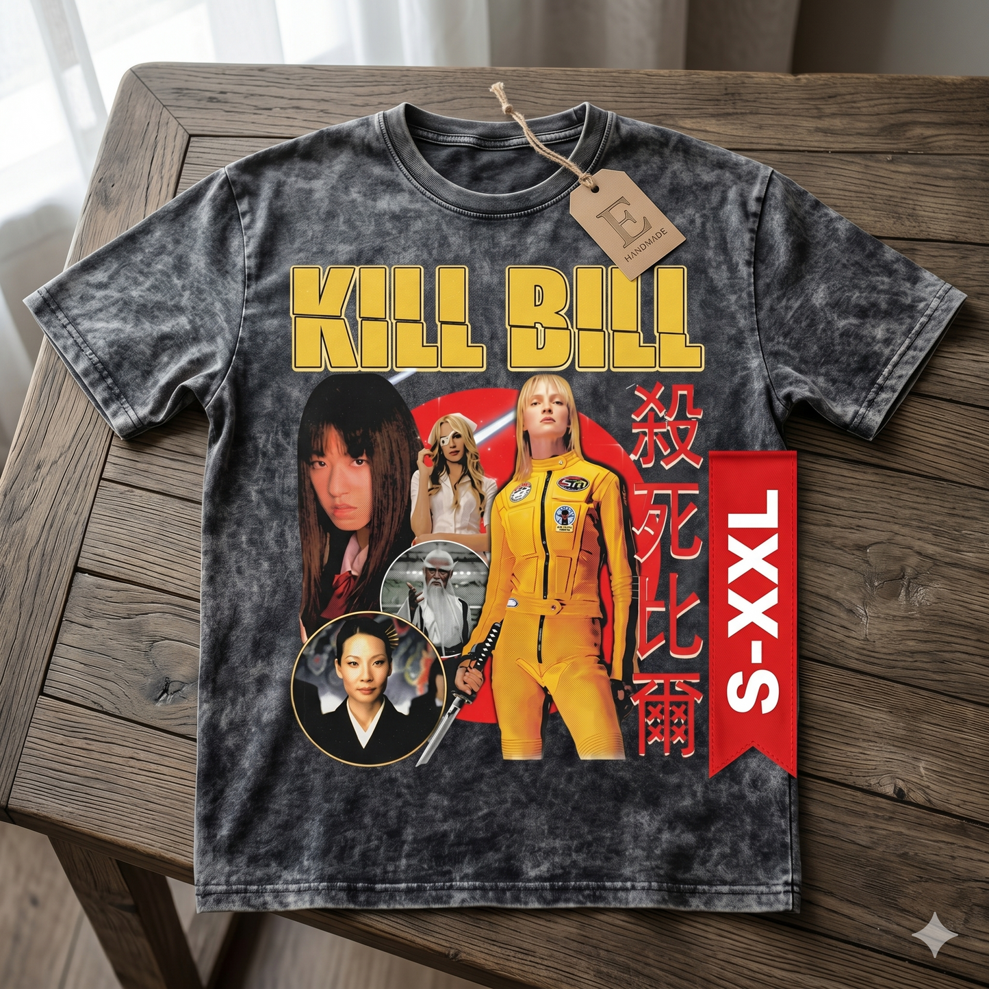 KILL BILL Jumbo Print Acid Washed Vintage 90s Style Heavyweight T Shirt