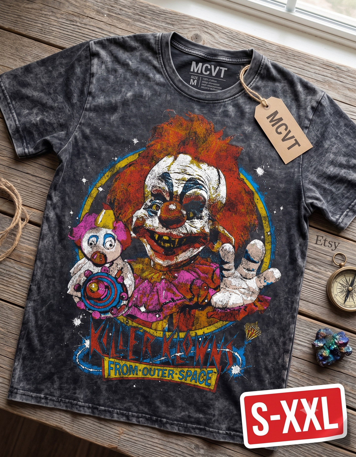 KILLER CLOWNS Jumbo Print Acid Washed Vintage 90s Style Heavyweight T-Shirt