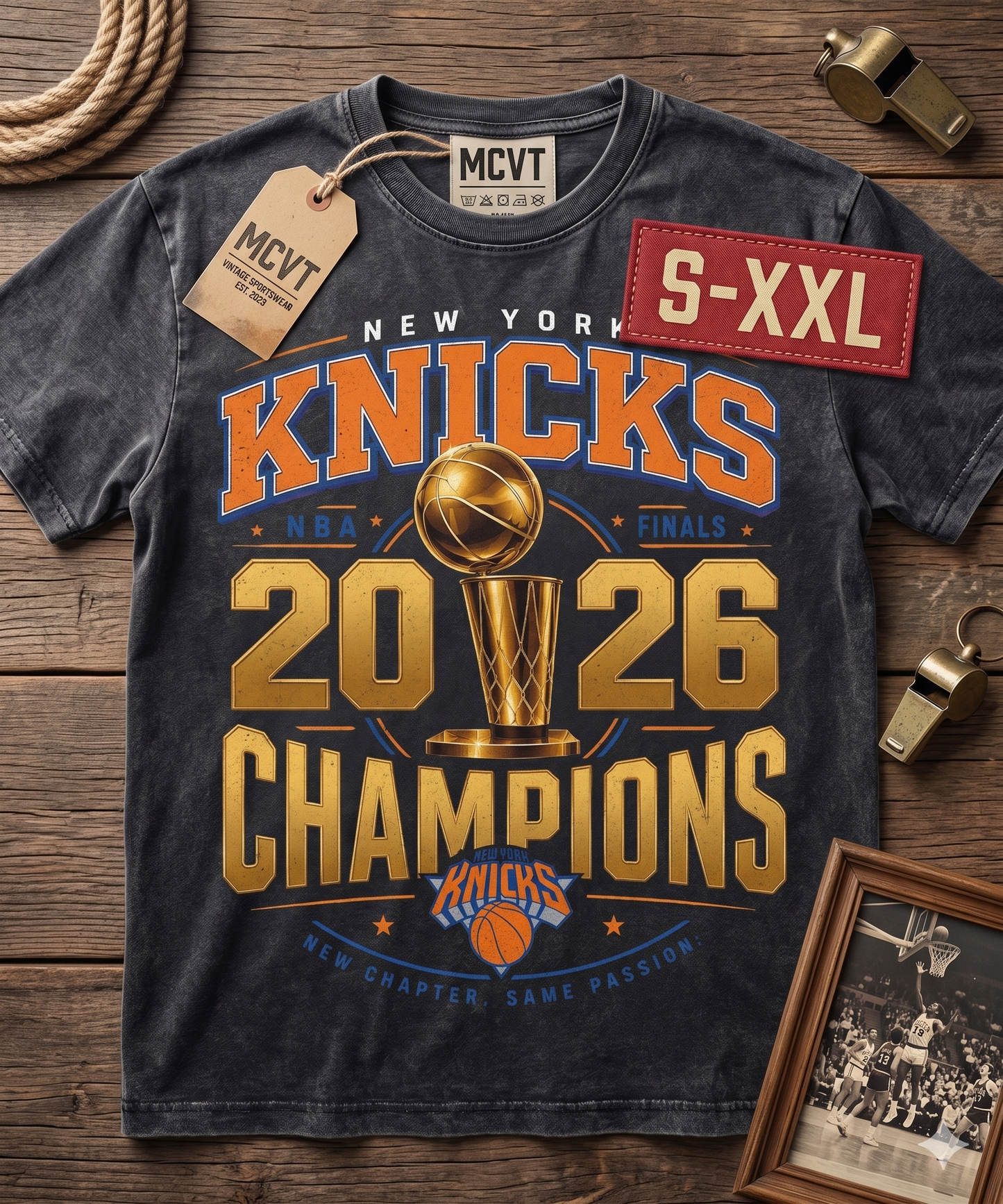 2026 CHAMPIONS Jumbo Print Acid Washed Vintage 90s Style Heavyweight T-Shirt