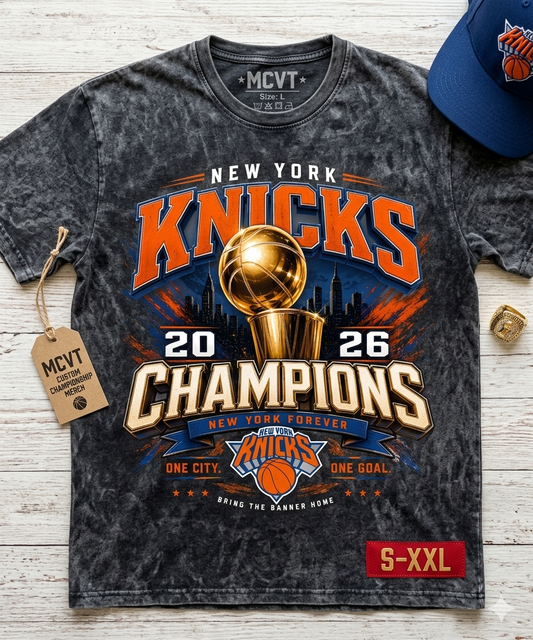2026 CHAMPIONS Jumbo Print Acid Washed Vintage 90s Style Heavyweight T-Shirt