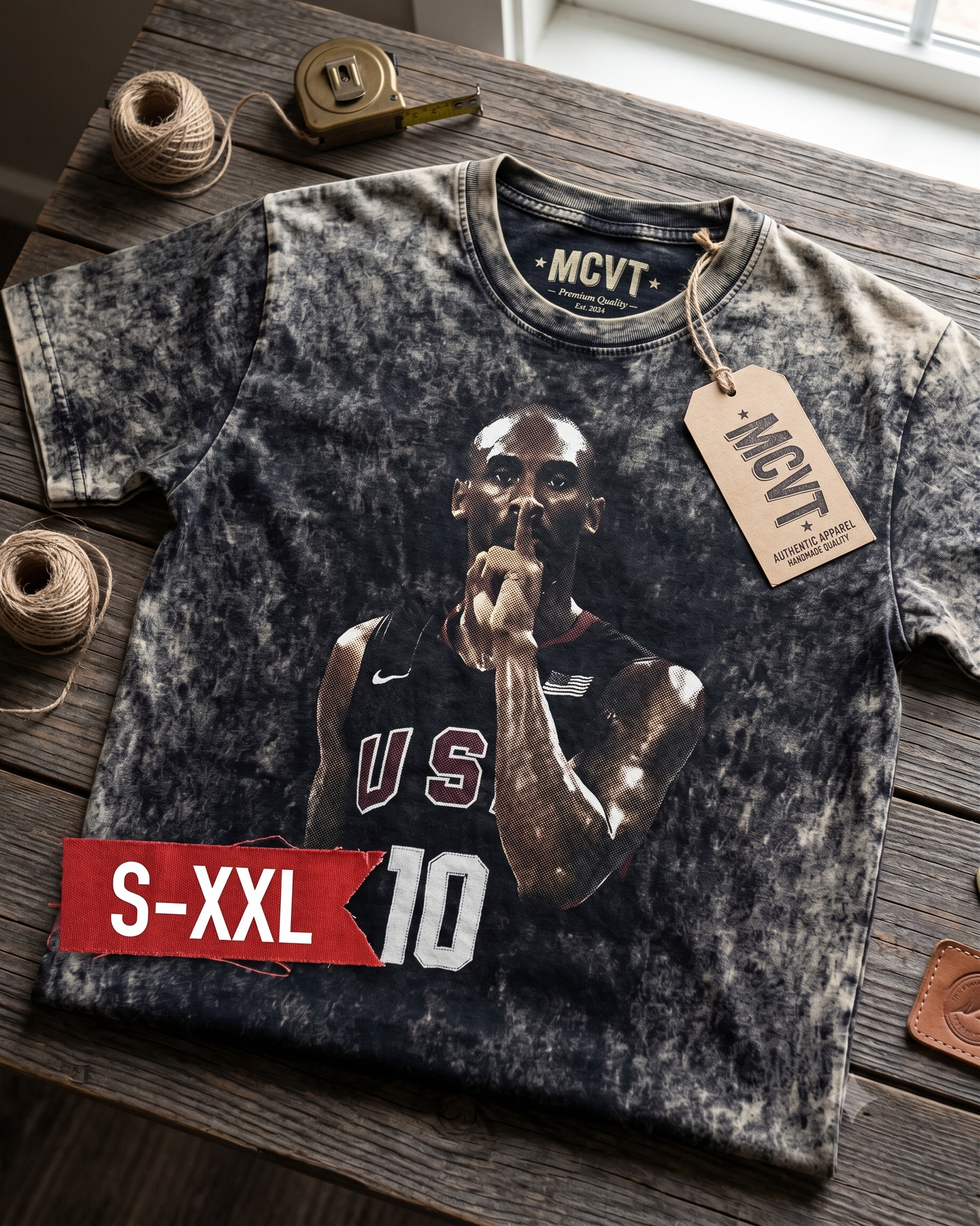 KOBE BRYANT USA Jumbo Print Acid Washed Vintage 90s Style Heavyweight T-Shirt