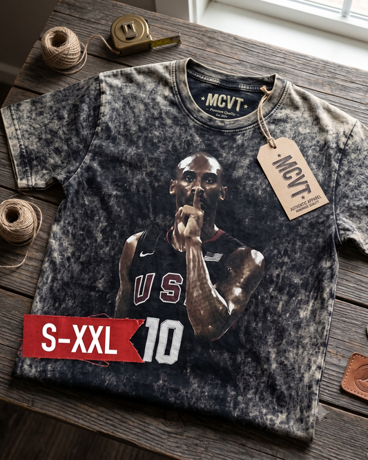 KOBE BRYANT USA Jumbo Print Acid Washed Vintage 90s Style Heavyweight T-Shirt
