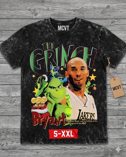 KOBE BRYANT GRINCH Jumbo Print Acid Washed Vintage 90s Style Heavyweight T-Shirt
