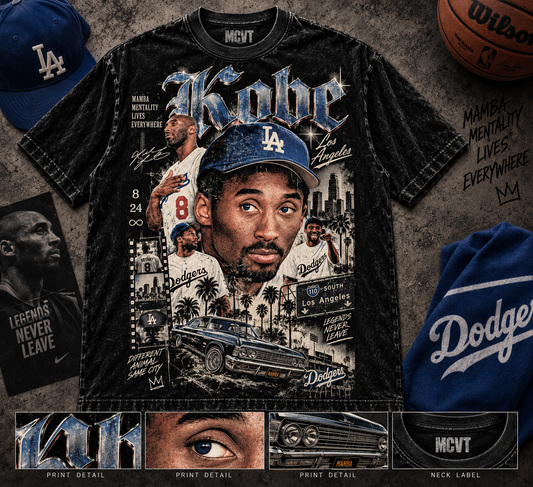 KOBE ICONIC SERIES Jumbo Print Acid Washed Vintage 90s Style Heavyweight T-Shirt