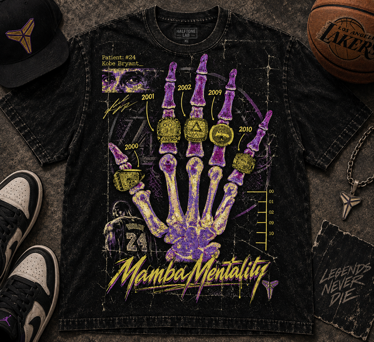 KOBE ICONIC SERIES Jumbo Print Acid Washed Vintage 90s Style Heavyweight T-Shirt