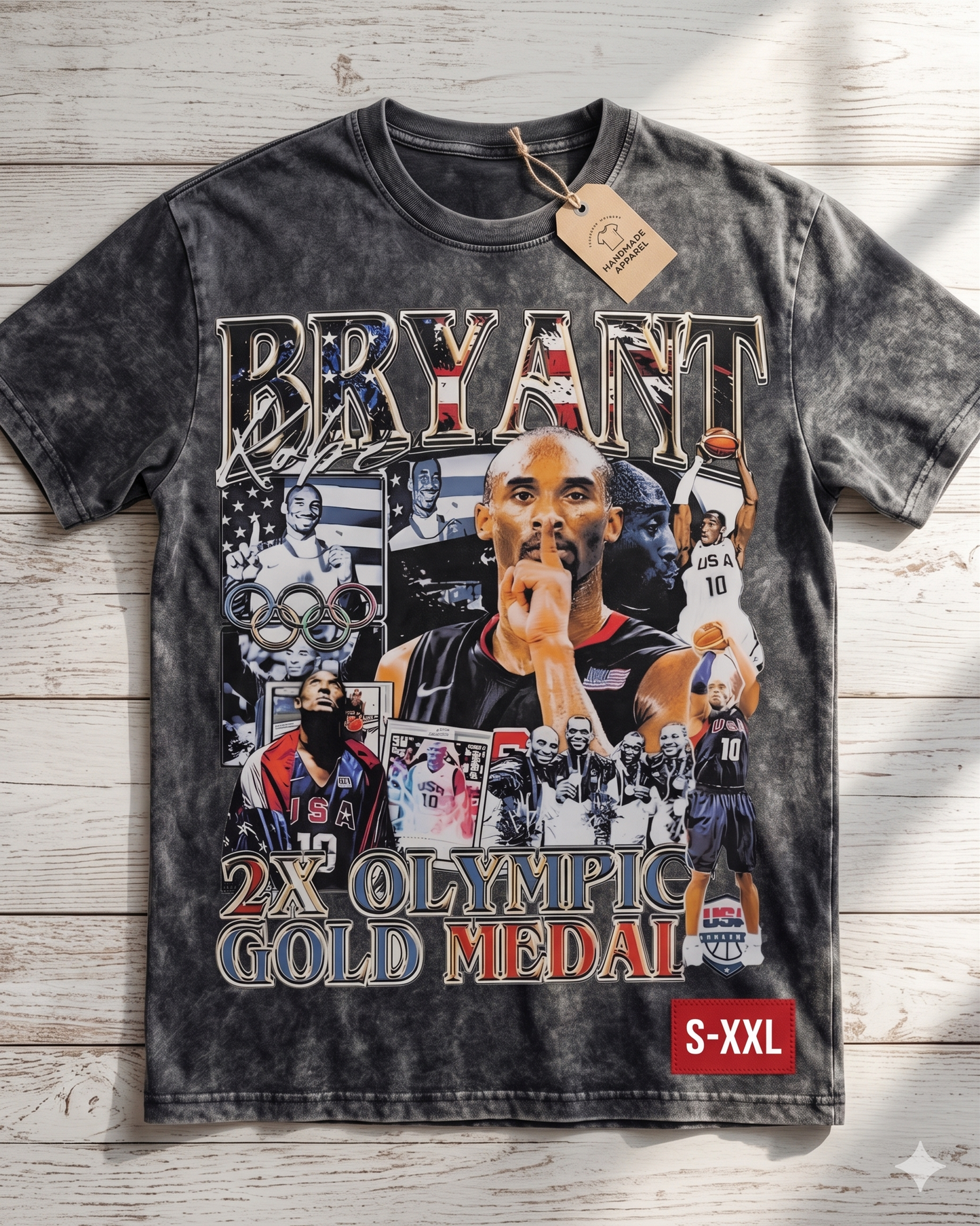 KOBE USA Jumbo Print Acid Washed Vintage 90s Style Heavyweight T Shirt