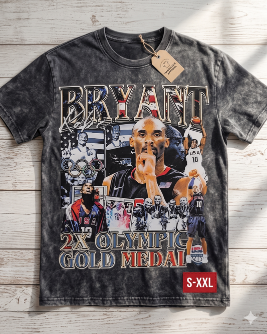 KOBE USA Jumbo Print Acid Washed Vintage 90s Style Heavyweight T Shirt