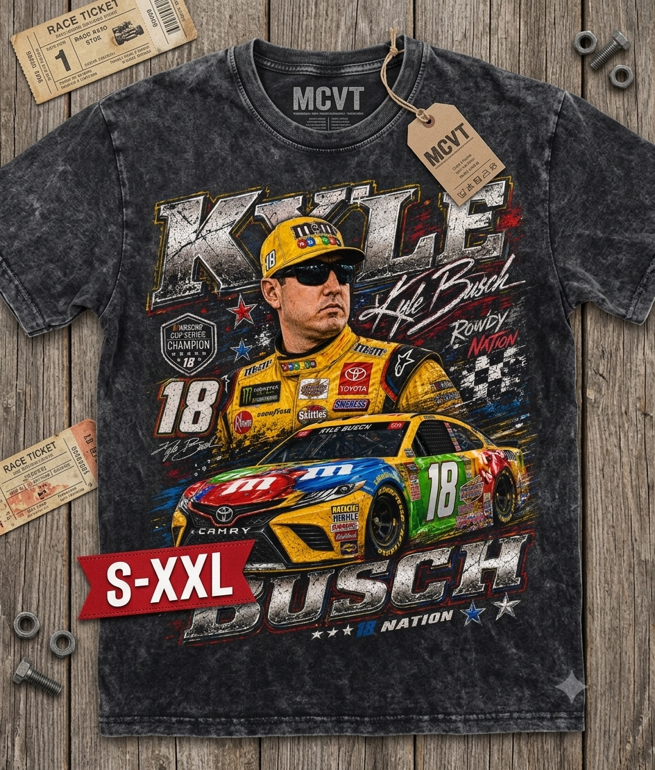 KYLE BUSCH Jumbo Print Acid Washed Vintage 90s Style Heavyweight T-Shirt