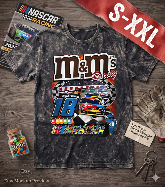 KYLE BUSCH Jumbo Print Acid Washed Vintage 90s Style Heavyweight T-Shirt