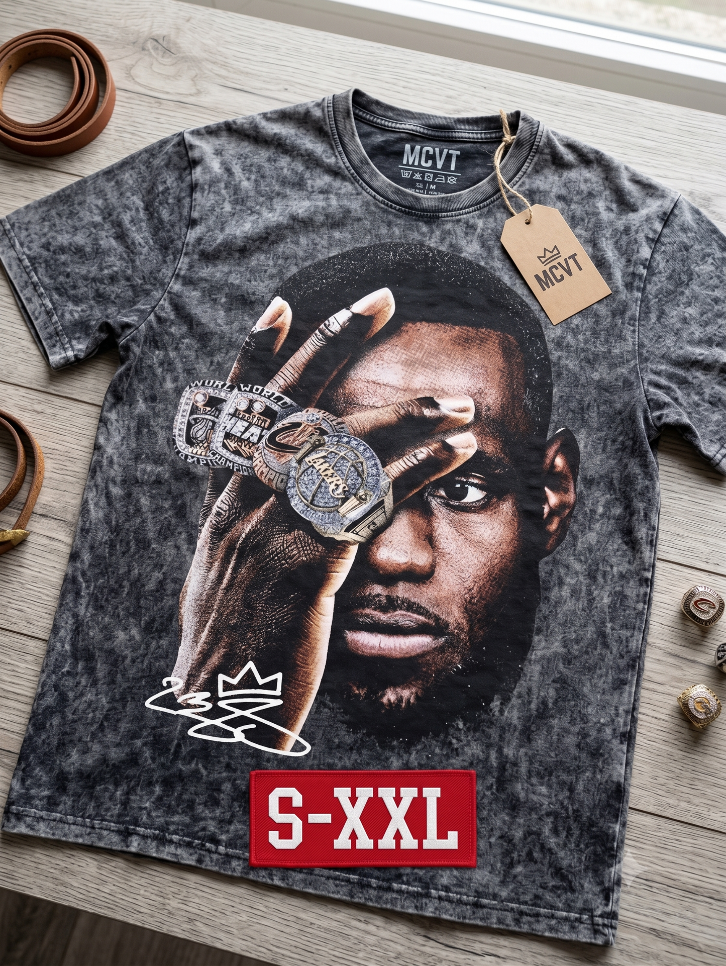 LEBRON JAMES Jumbo Print Acid Washed Vintage 90s Style Heavyweight T-Shirt