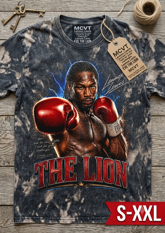 LENNOX LEWIS Jumbo Print Acid Washed Vintage 90s Style Heavyweight T-Shirt