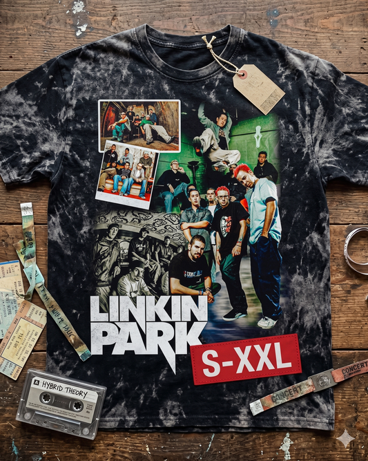 LINKIN PARK Jumbo Print Acid Washed Vintage 90s Style Heavyweight T Shirt