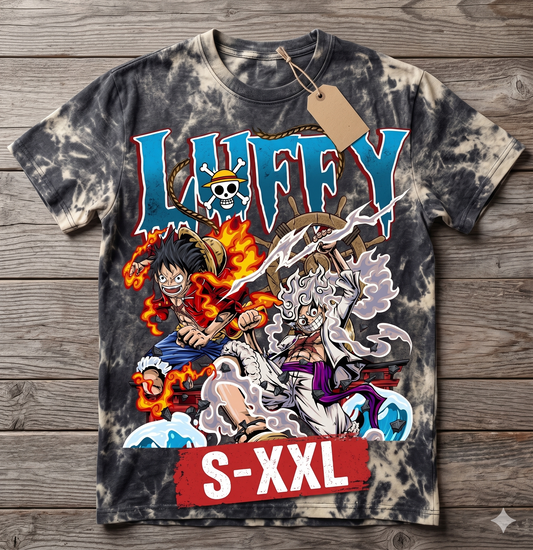LUFFY Jumbo Print Acid Washed Vintage 90s Style Heavyweight T-Shirt