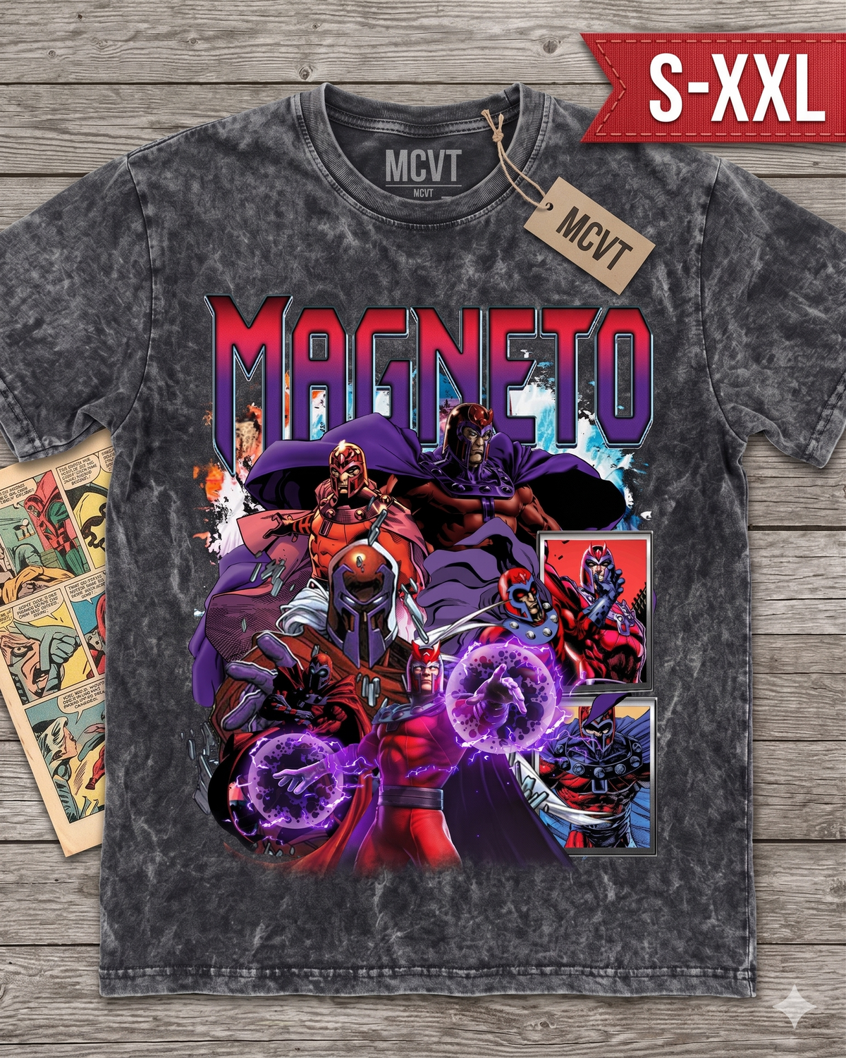 MAGNETO Jumbo Print Acid Washed Vintage 90s Style Heavyweight T-Shirt