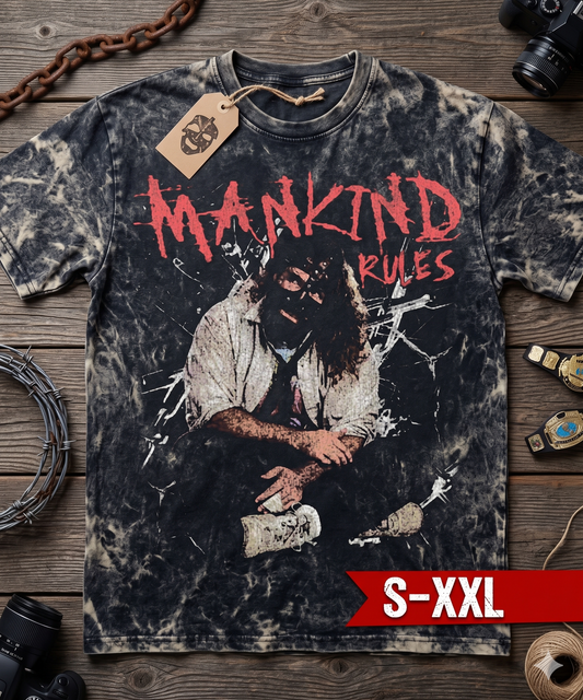 MANKIND Jumbo Print Acid Washed Vintage 90s Style Heavyweight T-Shirt