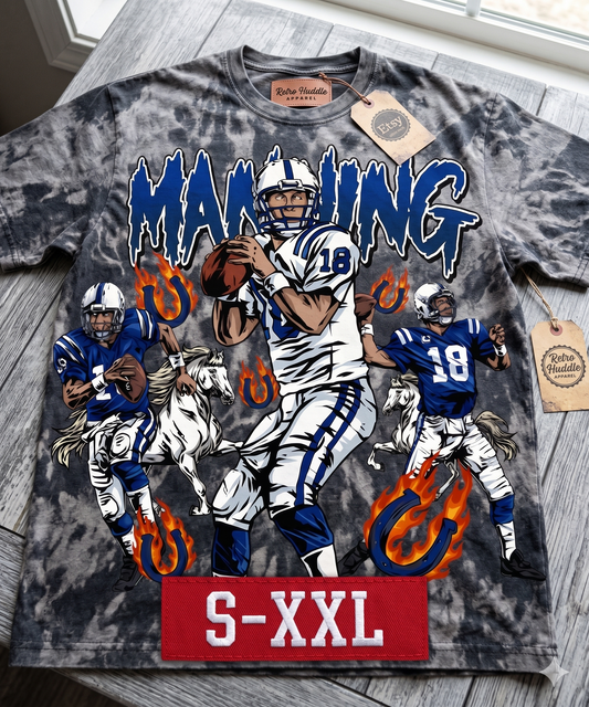 PEYTON MANNING Jumbo Print Acid Washed Vintage 90s Style Heavyweight T-Shirt