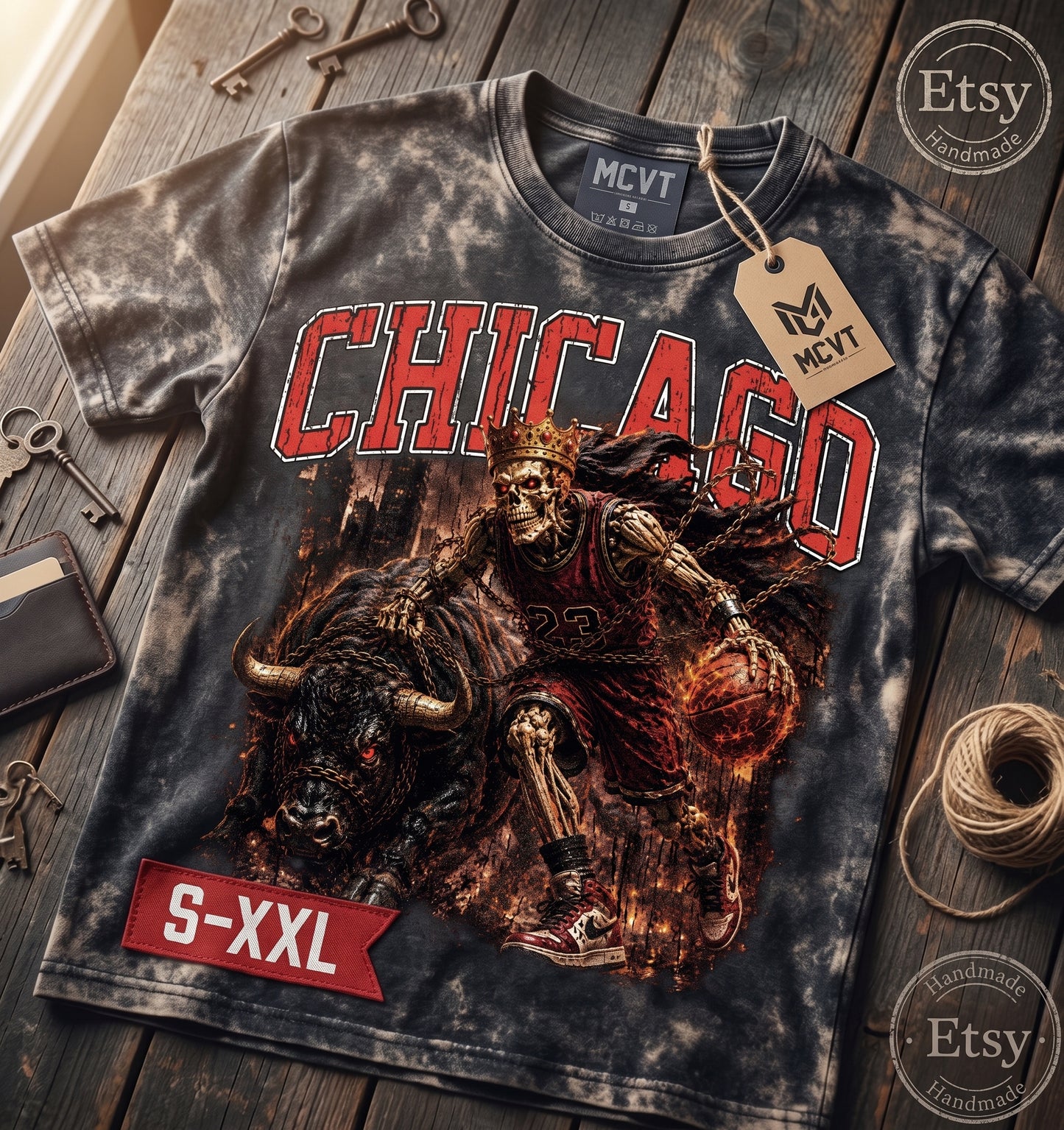MCVT CHICAGO Jumbo Print Acid Washed Vintage 90s Style Heavyweight T-Shirt