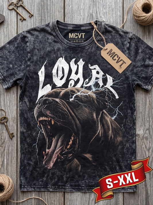 MCVT LOYAL Jumbo Print Acid Washed Vintage 90s Style Heavyweight T-Shirt
