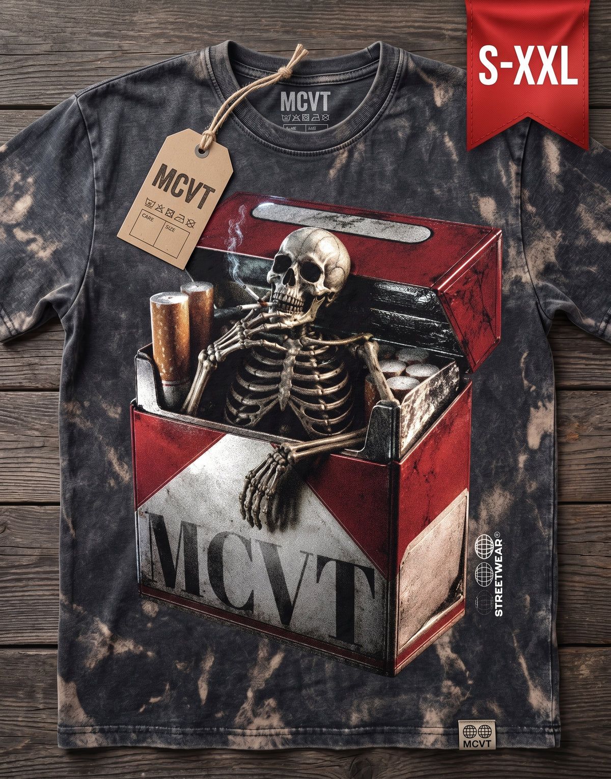 MCVT CANCER STIXX Jumbo Print Acid Washed Vintage 90s Style Heavyweight T-Shirt