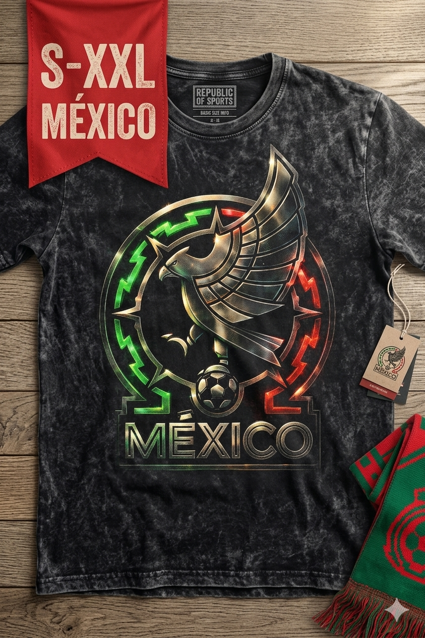 MEXICO SOCCER Jumbo Print Acid Washed Vintage 90s Style Heavyweight T-Shirt