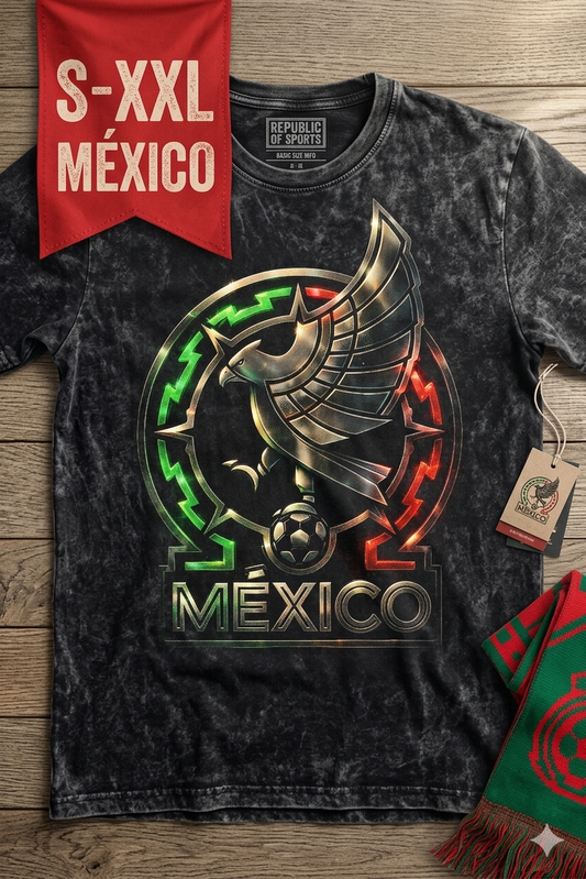 MEXICO SOCCER Jumbo Print Acid Washed Vintage 90s Style Heavyweight T-Shirt