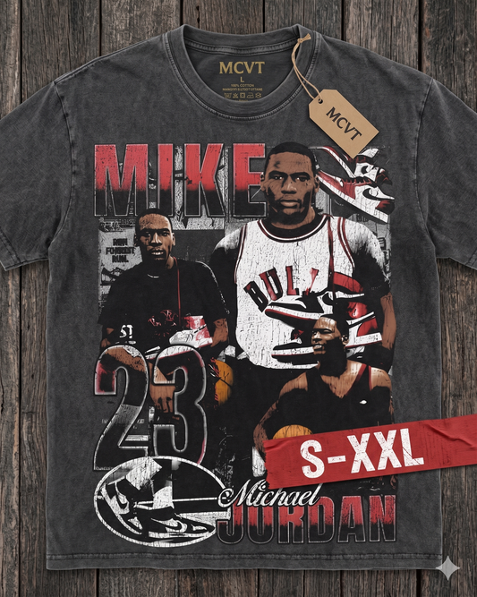 LIKE MIKE 85 Jumbo Print Acid Washed Vintage 90s Style Heavyweight T-Shirt