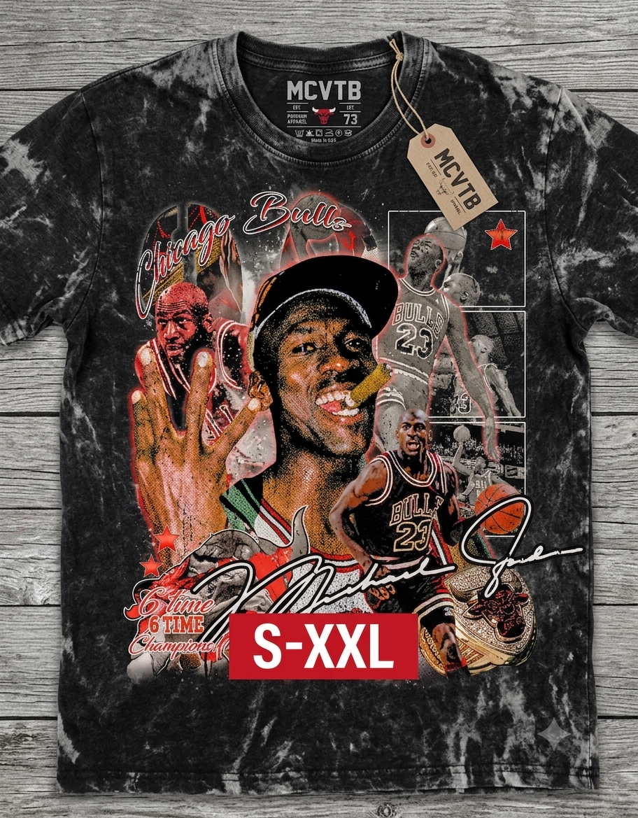 MICHAEL JORDAN Jumbo Print Acid Washed Vintage 90s Style Heavyweight T-Shirt