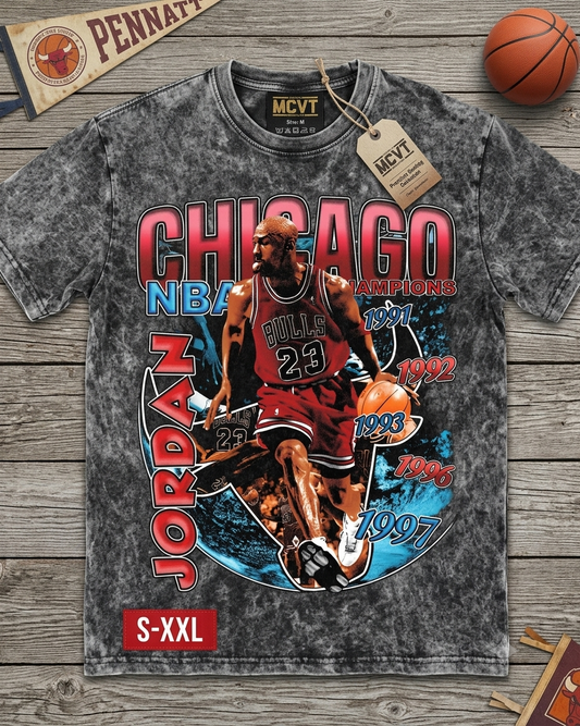 MICHAEL JORDAN Jumbo Print Acid Washed Vintage 90s Style Heavyweight T-Shirt