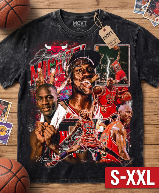 MICHAEL JORDAN Jumbo Print Acid Washed Vintage 90s Style Heavyweight T-Shirt