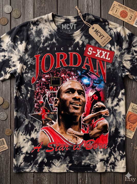 MICHAEL JORDAN Jumbo Print Acid Washed Vintage 90s Style Heavyweight T-Shirt