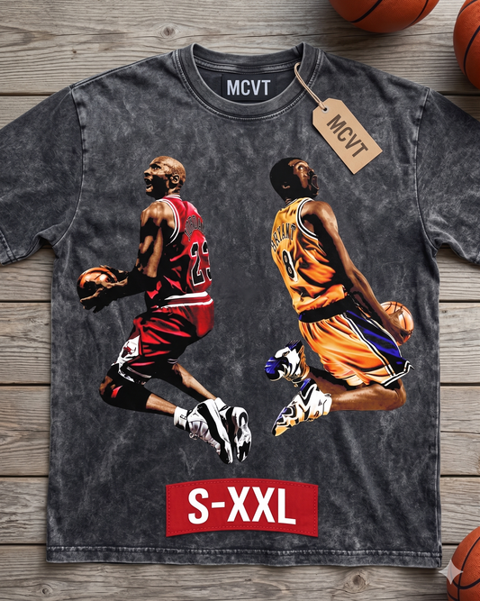 KOBE AND MIKE Jumbo Print Acid Washed Vintage 90s Style Heavyweight T-Shirt