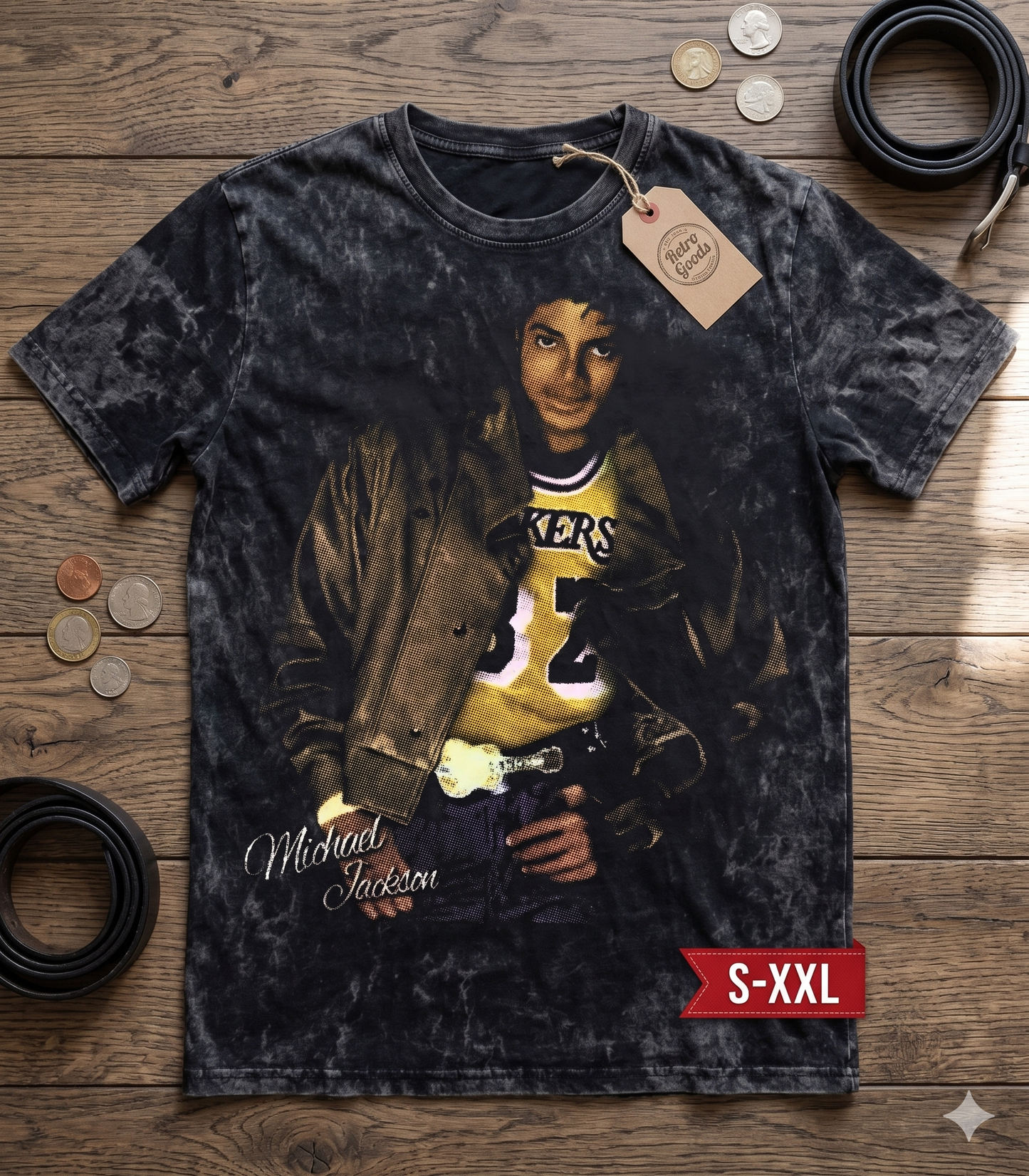 MICHAEL Jumbo Print Acid Washed Vintage 90s Style Heavyweight T Shirt