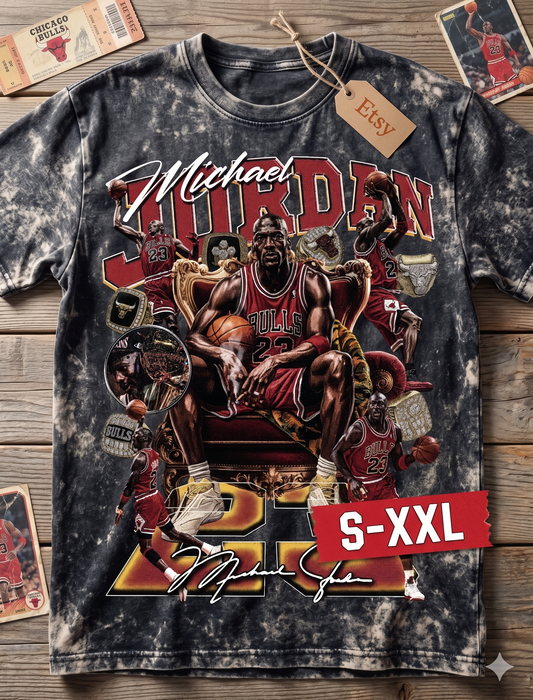 MICHAEL JORDAN Jumbo Print Acid Washed Vintage 90s Style Heavyweight T Shirt