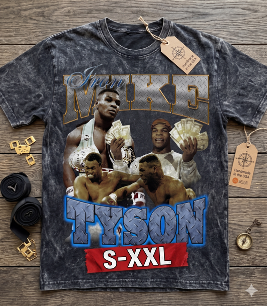 MIKE TYSON Jumbo Print Acid Washed Vintage 90s Style Heavyweight T-Shirt