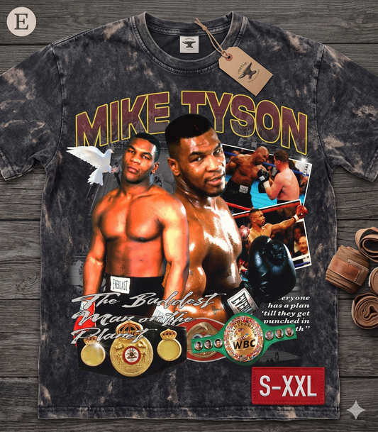 MIKE TYSON Jumbo Print Acid Washed Vintage 90s Style Heavyweight T-Shirt
