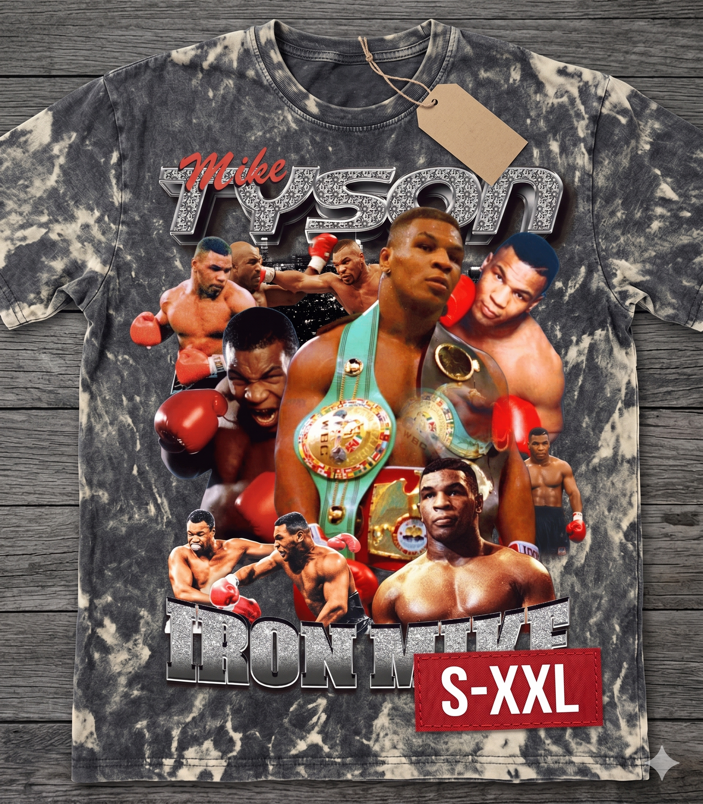 MIKE TYSON Jumbo Print Acid Washed Vintage 90s Style Heavyweight T-Shirt